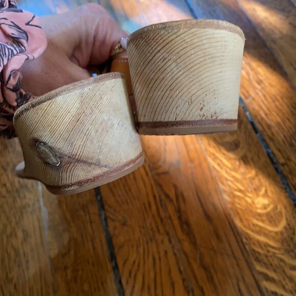 Ancient Greek wood wedge leather sandals size 5.5 - Picture 7 of 8